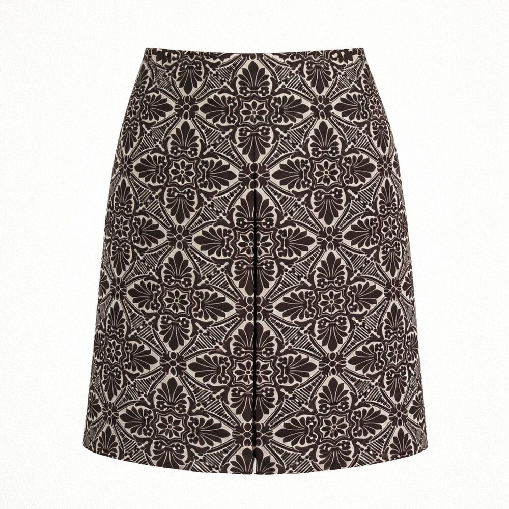 ANN TAYLOR LOFT Silk Linen Brown White Floral Geometric Skirt 2 Fully Lined